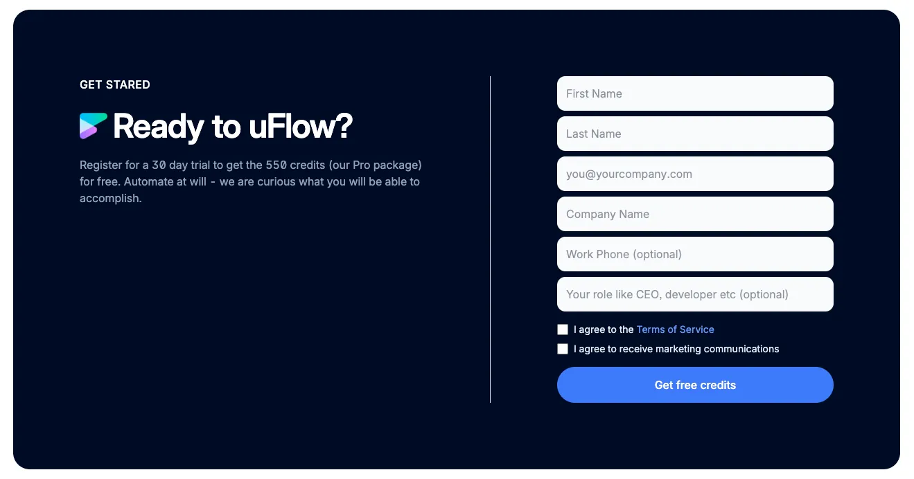 Trial registration form